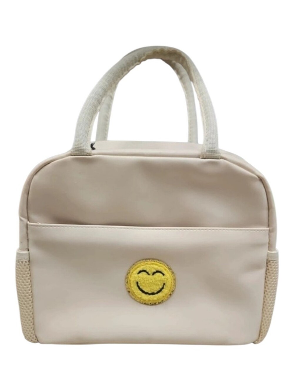 Smiley Face Insulated Lunch Bag Beige Cute Travel Cosmetic Cooler
